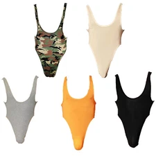 Men V Neck Bodysuit One Piece Leotard Backless Wrestling Singlet Activewear Gym