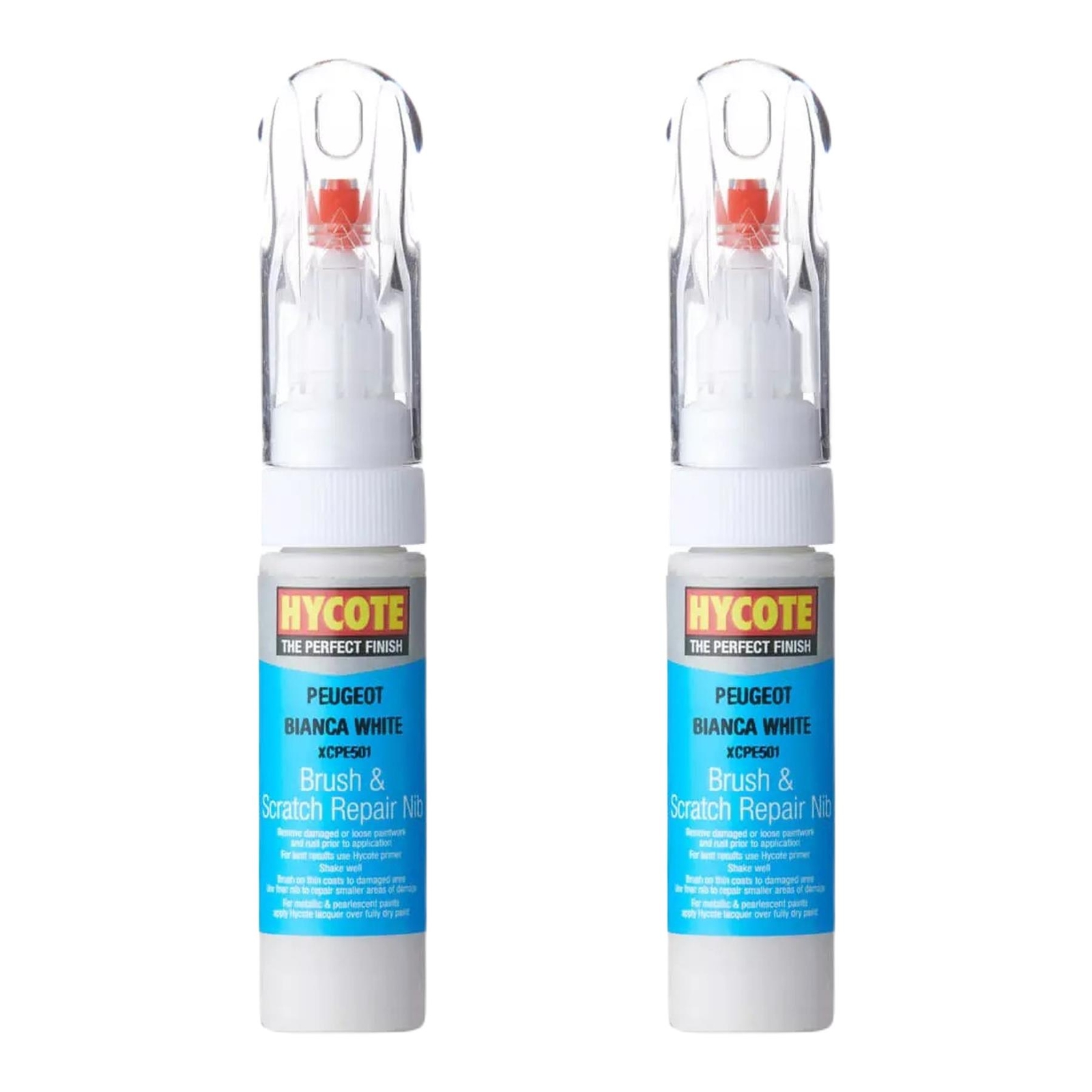 Hycote Colour Touch Up Brush Paint XCPE501 Peugeot Bianca White 12.5ml x2