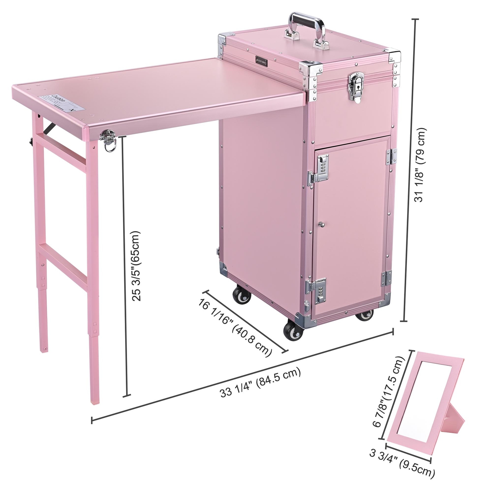 Foldable Rolling Manicure Table Nail Desk Makeup Train Case Cosmetic