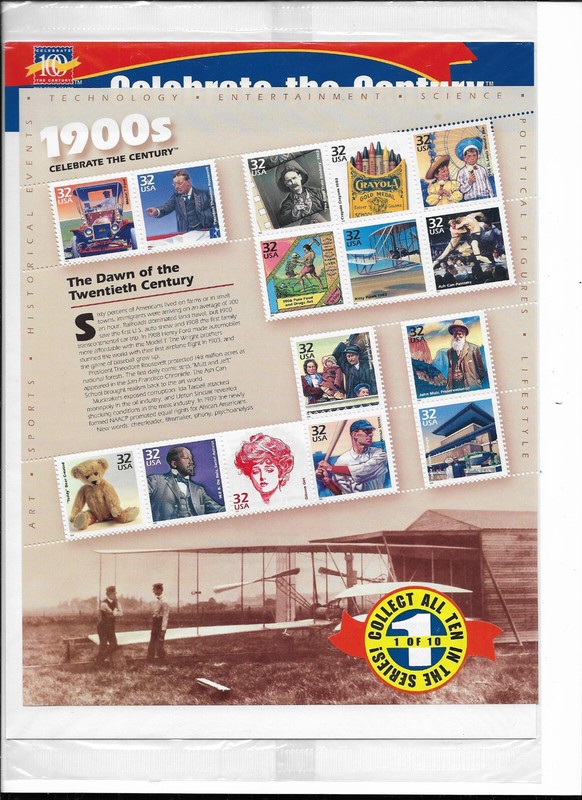 CELEBRATE THE CENTURY 1900'S MINT 15 DIFFERENT STAMPS 