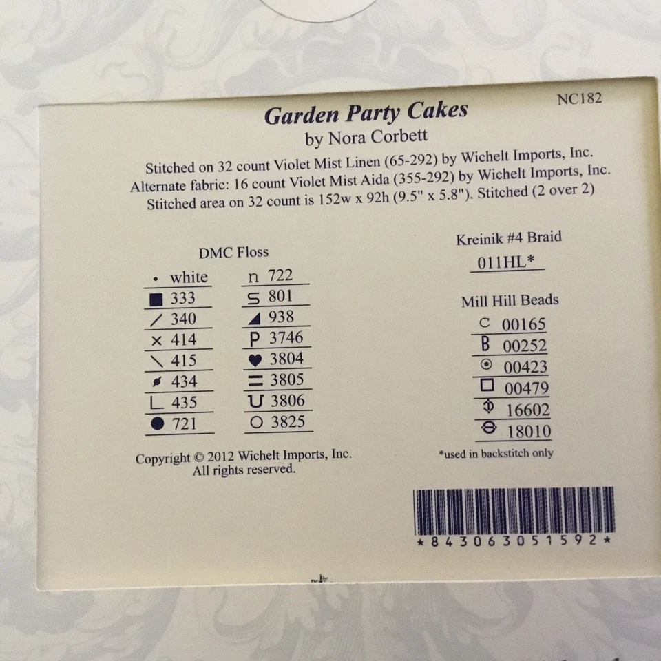 Nora Corbett Garden Party Cakes Cross Stitch Pattern & Embellishment Pack NC182 - Image 4 of 4