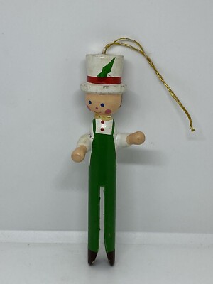 Vintage Clothes Pin Elf Handmade 1960's - 1980 s Christmas Ornament 5'' 34