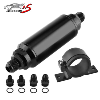 Inline 100 Micron Fuel Filter 6AN 8AN 10AN Adapter 50MM Cleanable + Mount Bracke
