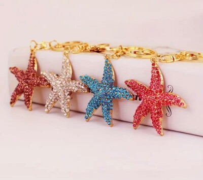 Rhinestone Starfish Keychain Bag / Purse Charm / Backpack Key Chain  Choose