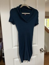 Women’s Small Blue Cowl Neck Fitted Sweater Dress Office Siren Business Dress