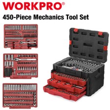 Workpro Drive Socket Set Mechanic Tool Set With Heavy Duty Tool Box 450-piece