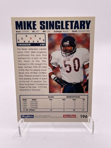 1992 MIKE SINGLETARY SkyBox #196 Excellent - Picture 2 of 2