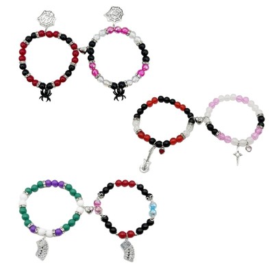 2pcs Halloween Spiders Couple Bracelets Heart Bangles Lover Festive Jewelry Gift