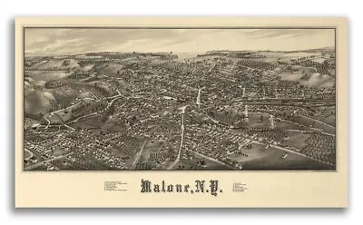 Malone New York 1886 Historic Panoramic Town Map - 14x24