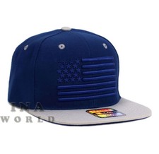 USA American Flag hat Stars-Stripes Snapback Flat bill Baseball cap- Navy Blue