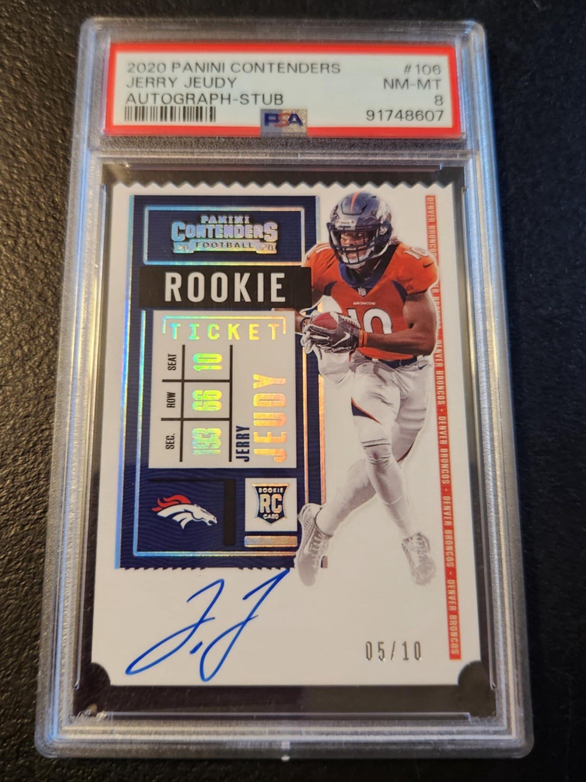 2020 Panini Contenders Jerry Jeudy Rookie Ticket Stub Auto /10 PSA 8