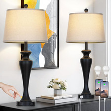 30" Black Touch Control Table Lamps Set of 2 with USB Ports  Dimmable Bulbs