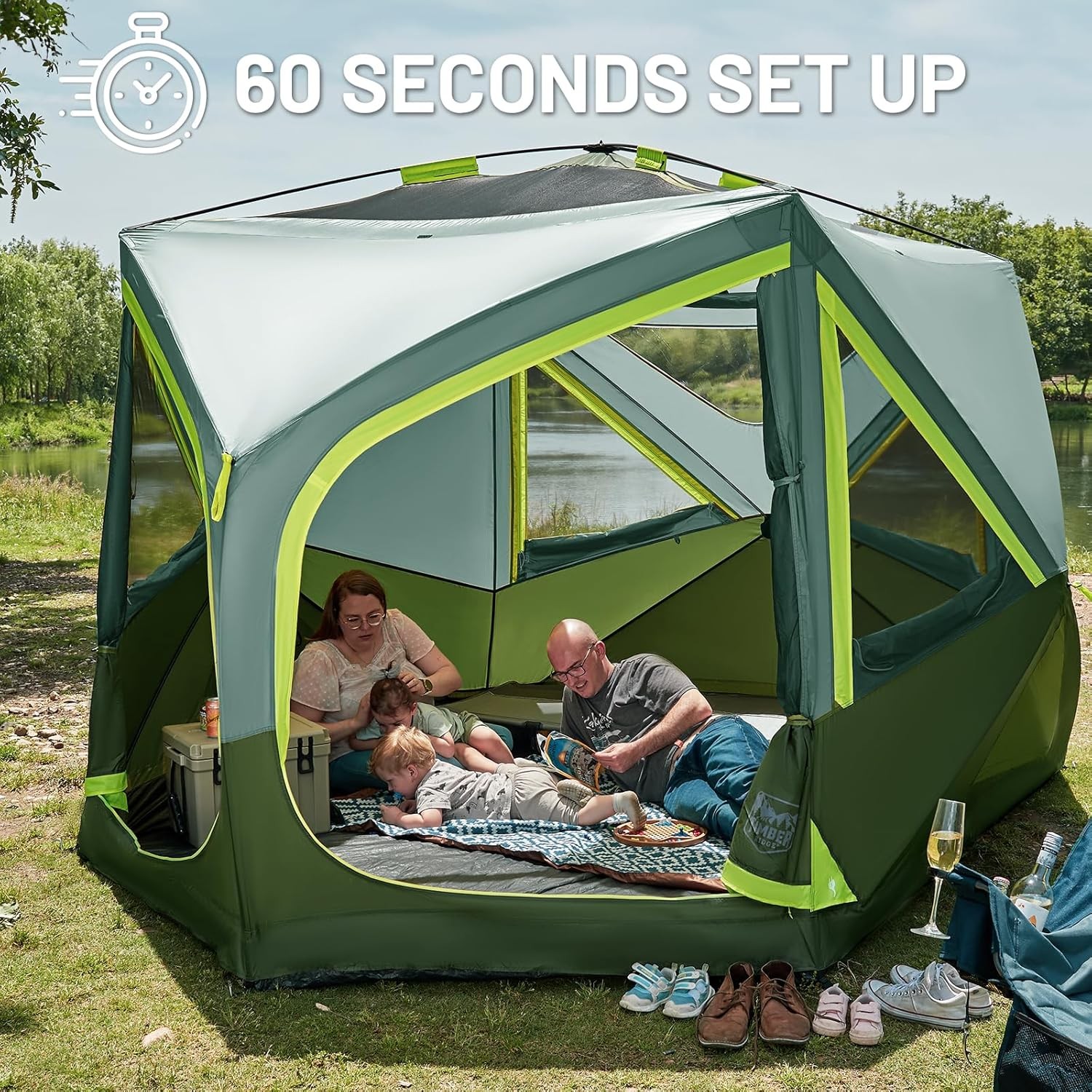 4/6 Person Instant Pop Up Hub Tent, Easy 60 Second Setup, Weather Resistant