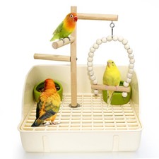 3 in 1 Bird Playground Stand Tabletop with Large Tray, Wooden Bird Play Stand...