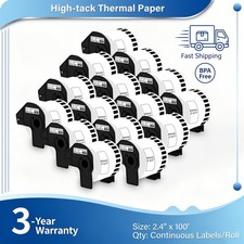15Rolls 2.4"x100' Continuous Paper Tape DK-2205 for Brother QL Label Printer