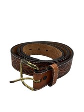 Vintage Western Tooled Leather Belt Floral Brown Brass Buckle Size 40 USA