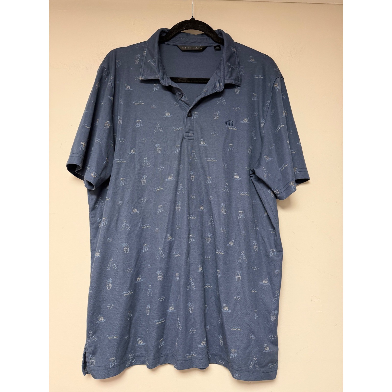 Travis Mathew Golf Polo Shirt Men's XL Blue All Over Print Casual