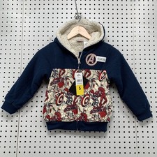 NEW Marvel Hoodie Zio Sweatshirt Youth Boys Size 5 Blue Sherpa Line Deep Pile