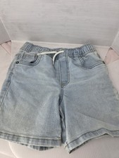 OshKosh Boys Size 7 Knit Denim Shorts Light Wash Faux Fly Elastic Waist Pull On