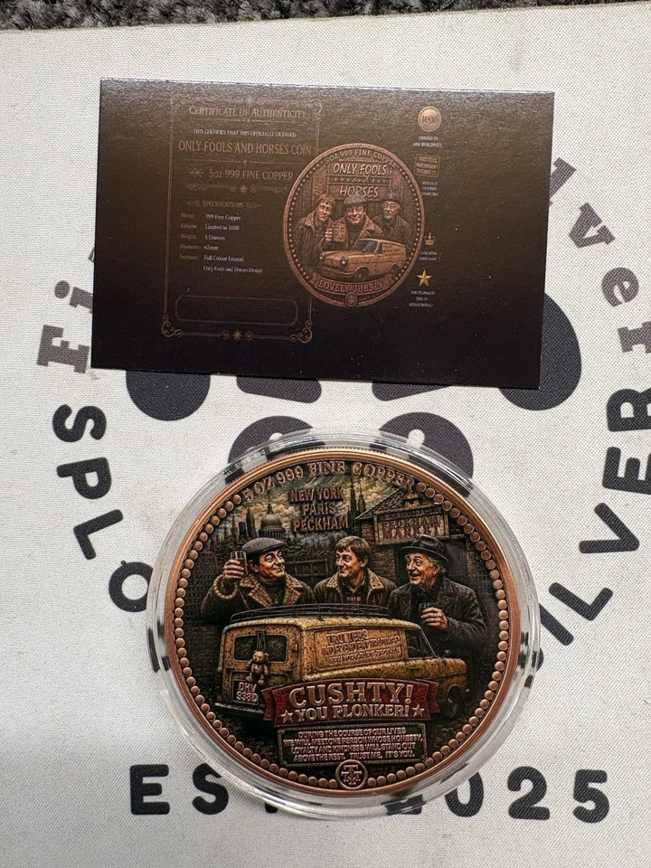 5oz .999 Copper Only Fools & Horses Round Colourised Encapsulated With Coa - Image 4 of 4