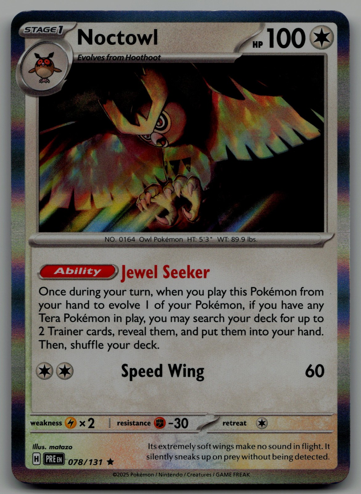 Noctowl Rare SV: Prismatic Evolutions 078/131 NM