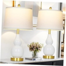 25" Ceramic Table Lamps Set of 2, Modern Double Gourd Ceramic Table Lamp White