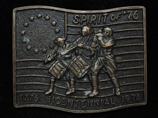 OI05138 VINTAGE 1976 SPIRIT OF '76 BICENTENNIAL ARTWORK BRASSTONE BUCKLE