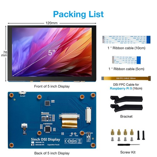 Pantalla táctil de 5 pulgadas IPS MIPI DSI compatible con Raspberry Pi 5/4/3, 8... - Imagen 7 de 8