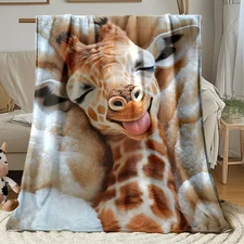 Giraffe in Soft Bed Graphic Printed Throw Blanket -  Warm Soft Flannel Blanket