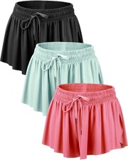3 Pcs Flowy Running Shorts for Women 2 in 1 Butterfly Shorts with Pockets Spa...