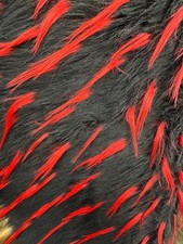 Faux Fur Fabric Black Red Streaks Long Pile Vegan Fur Costume Material