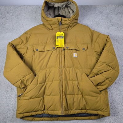 CARHARTT INSULATED JACKET Men 2XL XXL Gold Rain Defender SHERPA HOODED Loose NWT