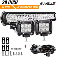 20''inch Led Light Bar Spot Flood Combo +2x 4Inch LED Pods Wiring Kit Truck ATV