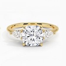 Three stone 10k Gold pillow shaped Lab Grown ...