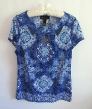 INC International Concepts blue cut out scoop neck short sleeve tee *Sz L*