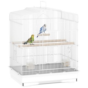 PawHut 59cm Grande cage d'oiseaux avec perches, bols alimentaires, balançoire, blanc