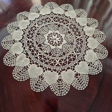 Vintage 1950s Beige Table Centerpiece Crochet Doily Cluny Bobbin Lace 15 Inch