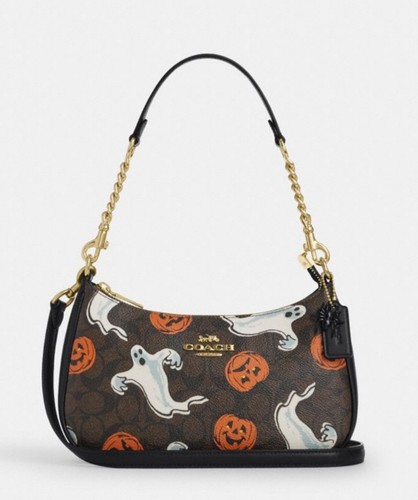 Teri Shoulder Bag In Signature Canvas Pumpkin Halloween Print CCE71