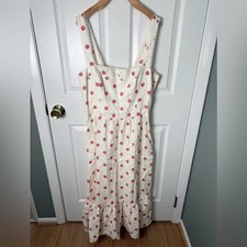Reformation Rowen Linen Dress Pink Polka Dot 12