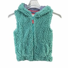 Mini Boden Sherpa Hooded Vest Girl 11-12Y Teal Green School Outdoor Fuzzy Layers