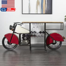 Litton Lane Jones 41 In. Red Metal Vintage Style 10 Bottle Motorcycle Bar Wood