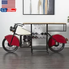 Litton Lane Jones 41 In. Red Metal Vintage Style 10 Bottle Motorcycle Bar Wood 