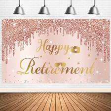 Happy Retirement Party Backdrop Decorations for Women, Pink Rose Gold Retirem...