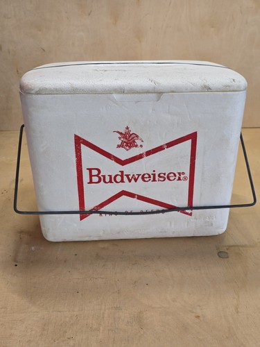 Budweiser Styrofoam Cooler Vintage 70's “King Of Beers” Logo Red, Metal Handle