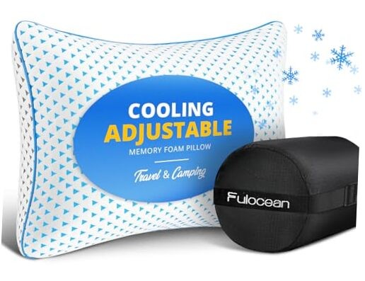 Compressible Travel Pillow with Cooling Shredded Memory Foam for Camping & On-the-Go