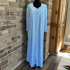 VINTAGE Lorraine Nightgown Robe Set Sz S Blue Lace Antron Nylon USA Prairie 24D1