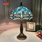 Vintage Tiffany Dragonfly Table Lamp Stained Glass 12"x20" Night Light