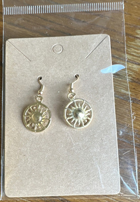 Gold Tone Sun Design Dangle Hook Earrings Celestial Theme