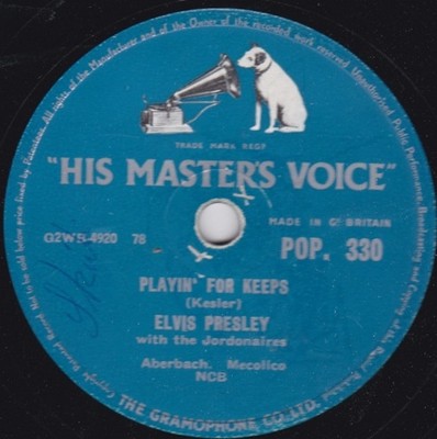 Elvis Presley With The Jordanaires - Playing For Keeps / Too Much (Shellac, 10'')