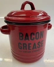 Red Bacon Grease Pot With Lid 6x6” Vintage Storage Container BRAND NEW